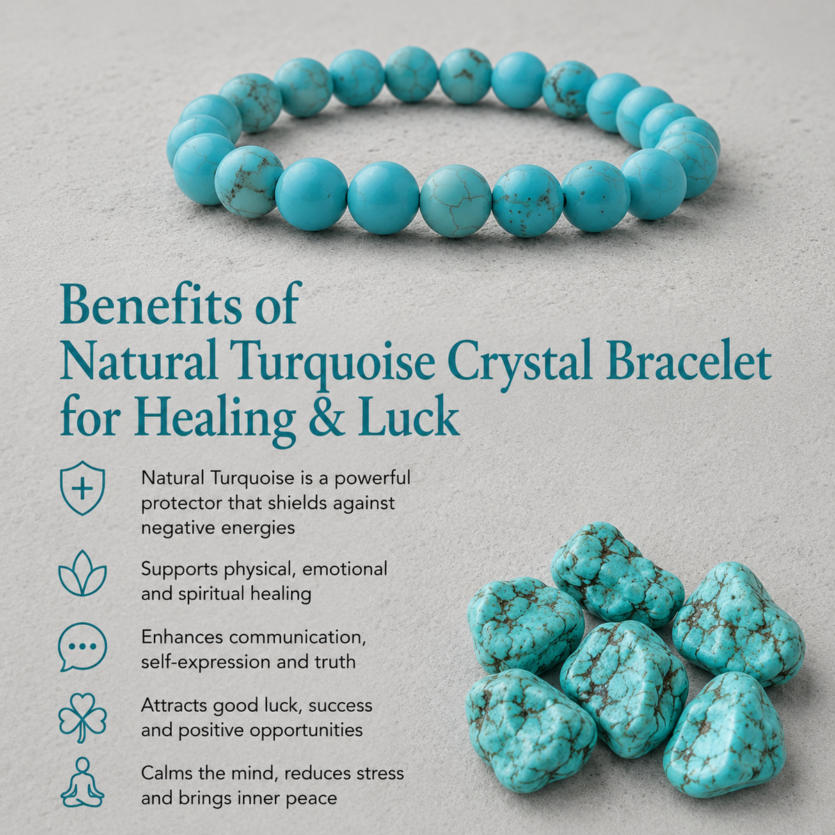 Natural Turquoise Crystal Bracelet for Healing & Luck