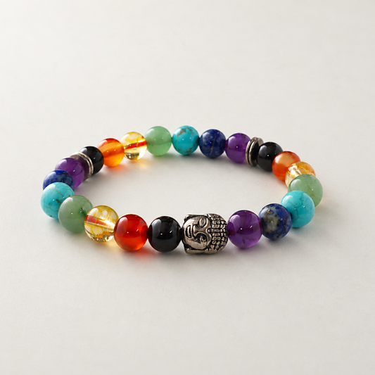 7 Chakra Buddha Charm High Quality Bracelet – Lifestyle shot on wrist