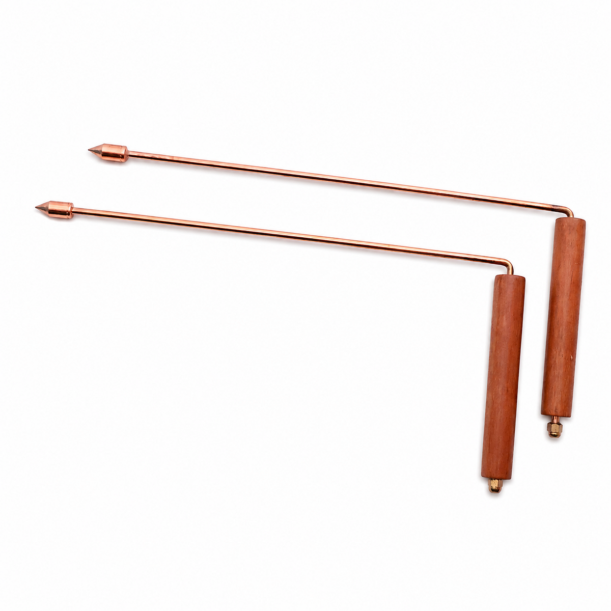 Copper Dowsing L Rod Set with Wooden Handle – Product shot