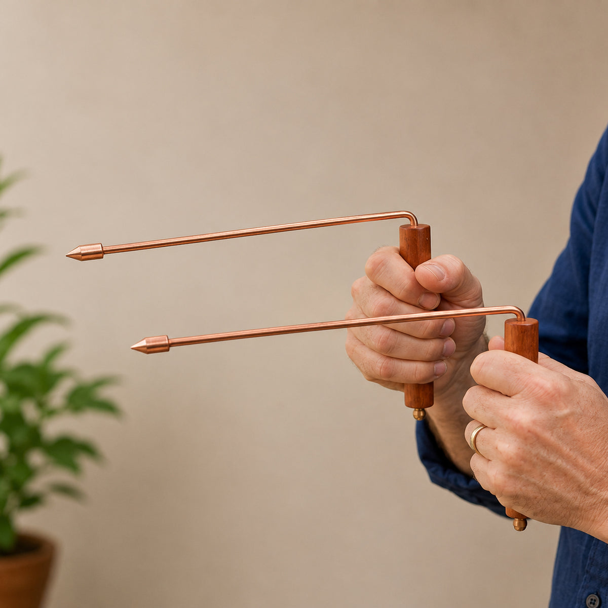 Copper Dowsing L Rod Set – In use lifestyle shot