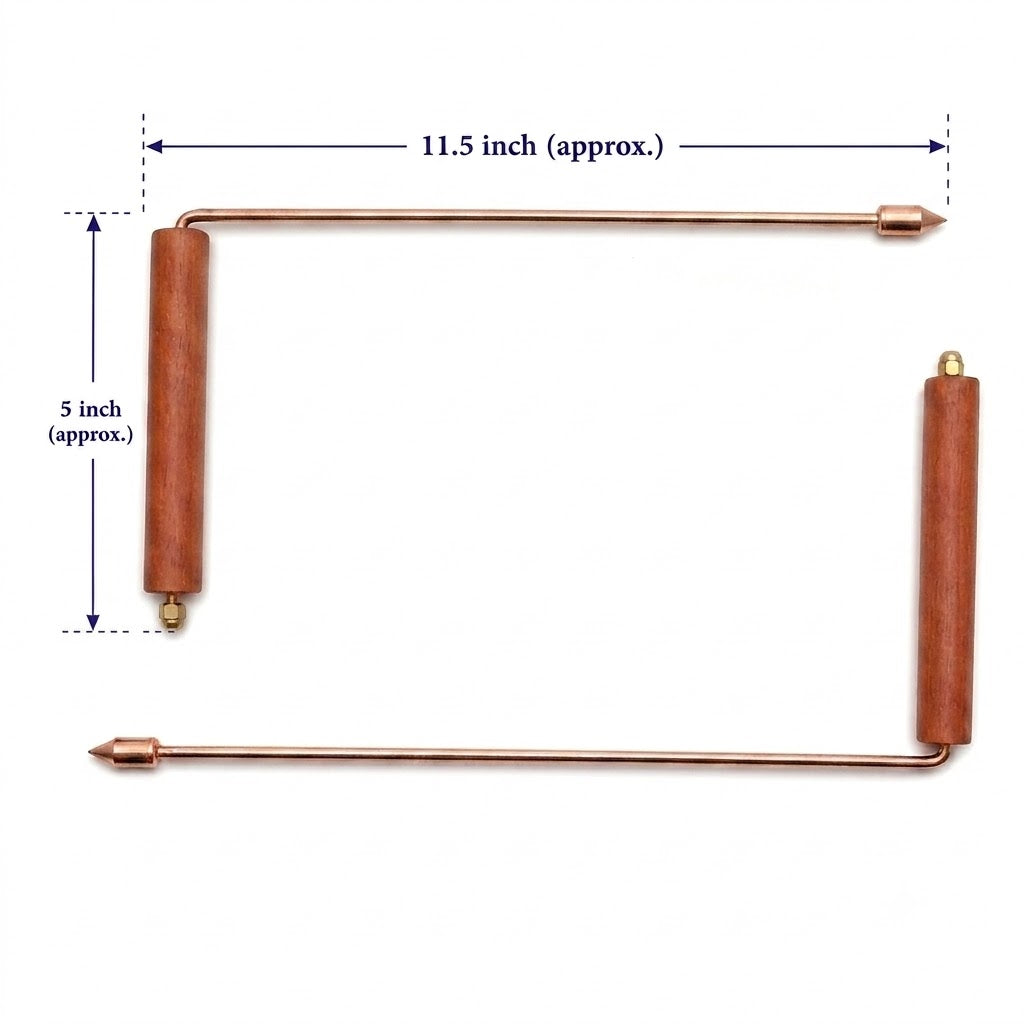 Copper Dowsing L Rod Set – Dimensions: 11.5 inch rod, 5 inch handle