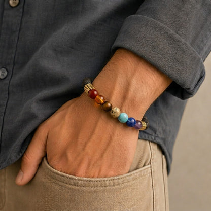 7 Chakra Lava Stone Bracelet with Hamsa charm for Balance & Energy