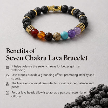 7 Chakra Lava Stone Bracelet with Hamsa charm for Balance & Energy