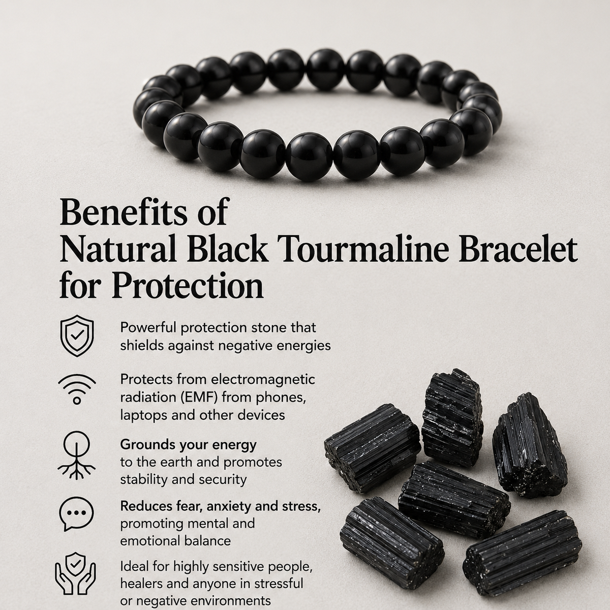 Natural Black Tourmaline Bracelet for Protection